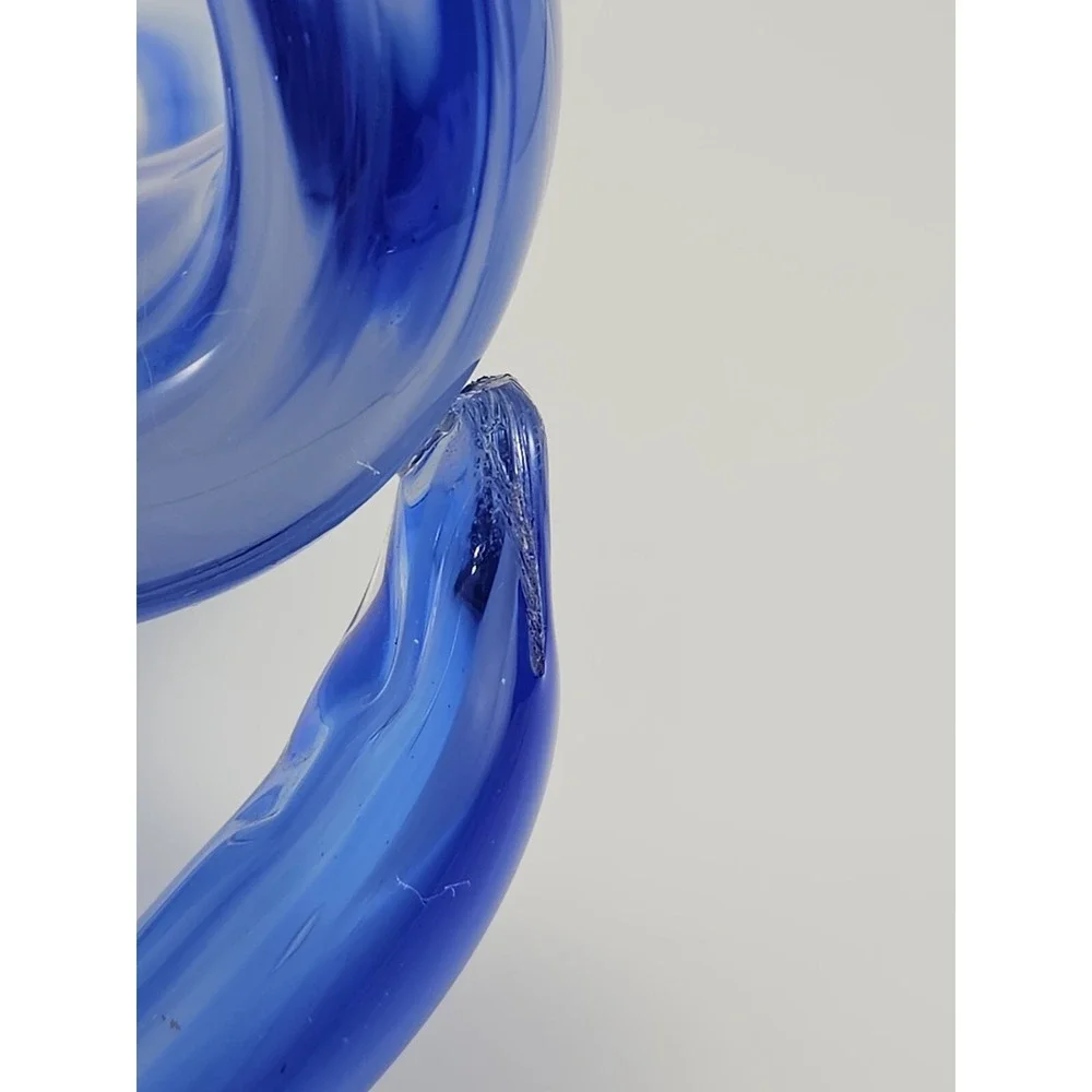Art Glass Vase Swirled Blue and White Trumpet Decorative Coiled Base 7.25in